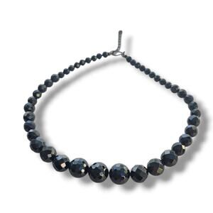 Jay King DTR Signed Ebony Black Onyx Silver Fasceted Large Beaded Necklace New